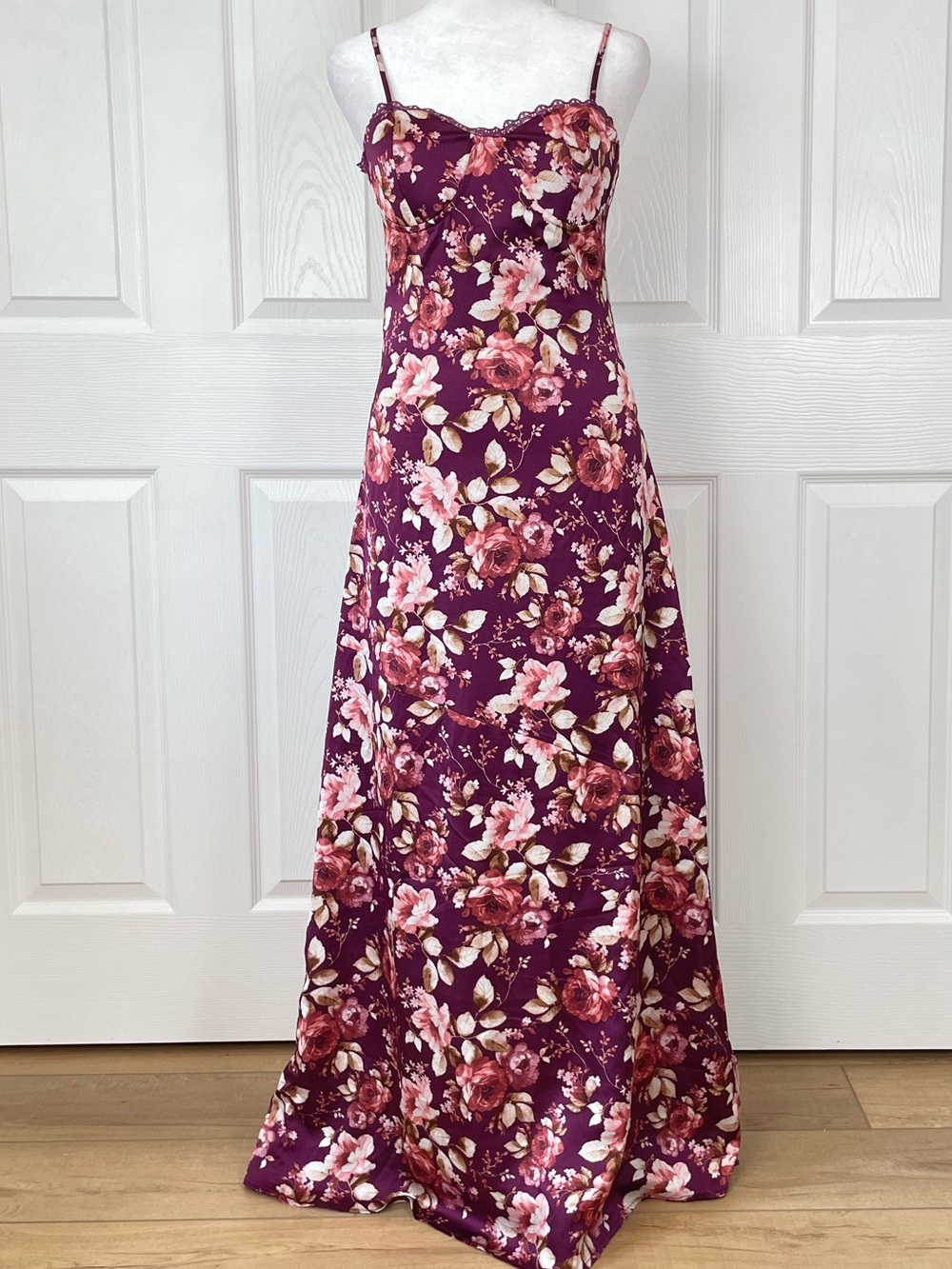 Altar'd State Plum Floral Spaghetti-Strap Maxi Dress size XS New